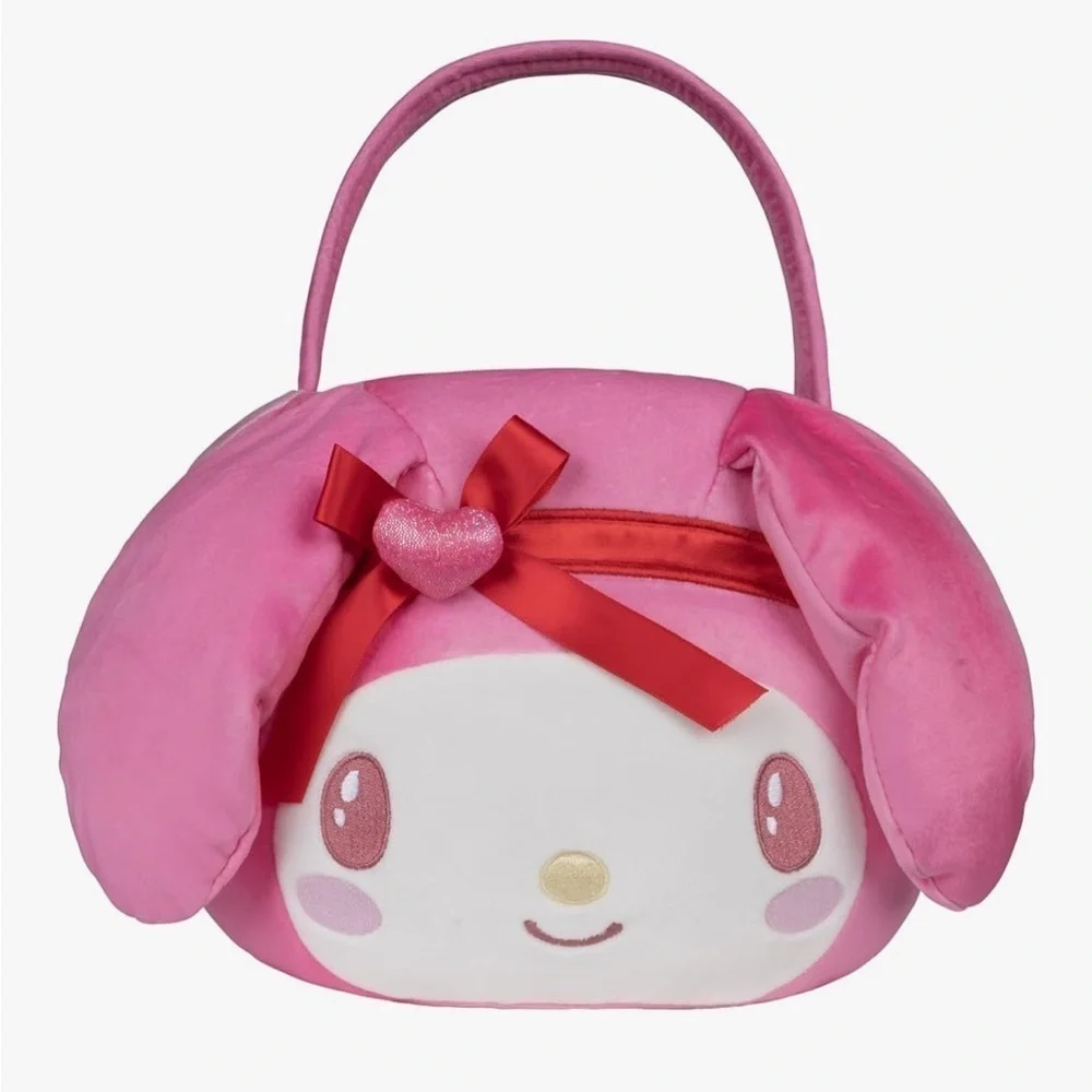 Hello Kitty My Melody Plush Basket Pail Bin Handle NEW Easter Halloween